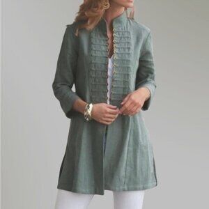 Soft Surroundings‎ Sheffield Longline Jacket Coin Military Ramie Sage Green XL